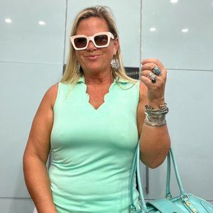 Pebble Beach Scallop Neck Sleeveless Polo Mint Green